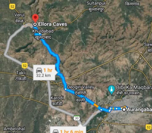 Aurangabad city to Ellora City